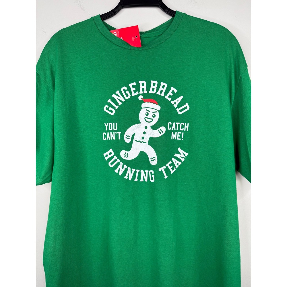 NWT Kohls Celebrate Together Gingerbread Running Team Tee Mens L Green Cotton